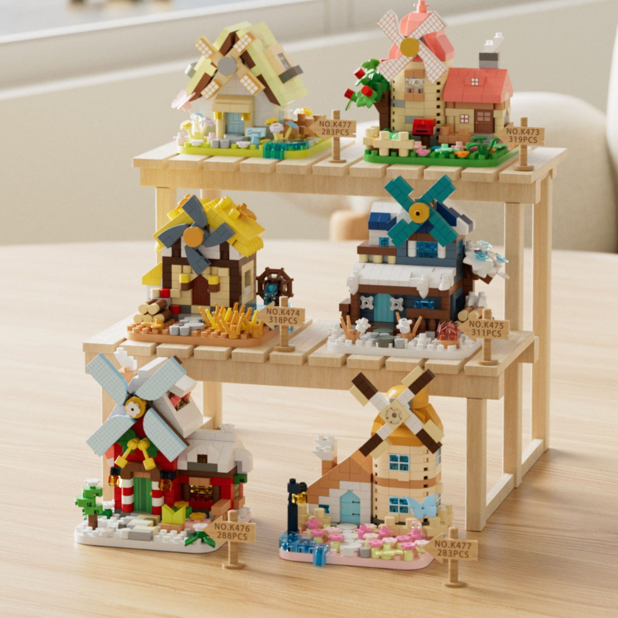 Set de Constructie, Flippy, Model Miniatura Moara de Vant, Jucarie Educativa STEM, Model 3D, Micro-Caramizi, 283 piese, +6 Ani, cm, 11.5 x 8 x 4.5 cm, Albastru