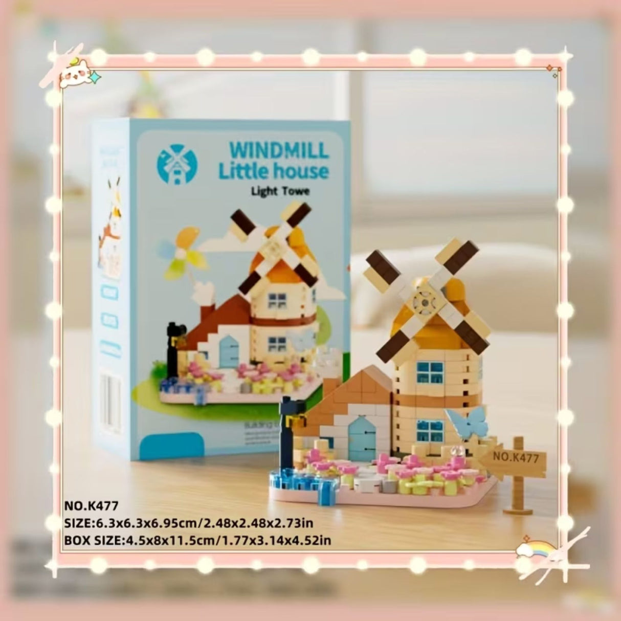 Set de Constructie, Flippy, Model Miniatura Moara de Vant, Jucarie Educativa STEM, Model 3D, Micro-Caramizi, 283 piese, +6 Ani, cm, 11.5 x 8 x 4.5 cm, Albastru