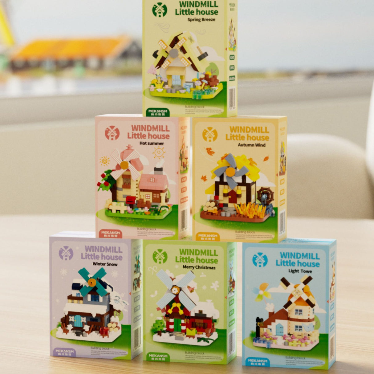 Set de Constructie, Flippy, Model Miniatura Moara de Vant, Jucarie Educativa STEM, Model 3D, Micro-Caramizi, 283 piese, +6 Ani, cm, 11.5 x 8 x 4.5 cm, Albastru