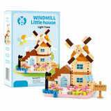 Set de Constructie, Flippy, Model Miniatura Moara de Vant, Jucarie Educativa STEM, Model 3D, Micro-Caramizi, 283 piese, +6 Ani, cm, 11.5 x 8 x 4.5 cm, Albastru