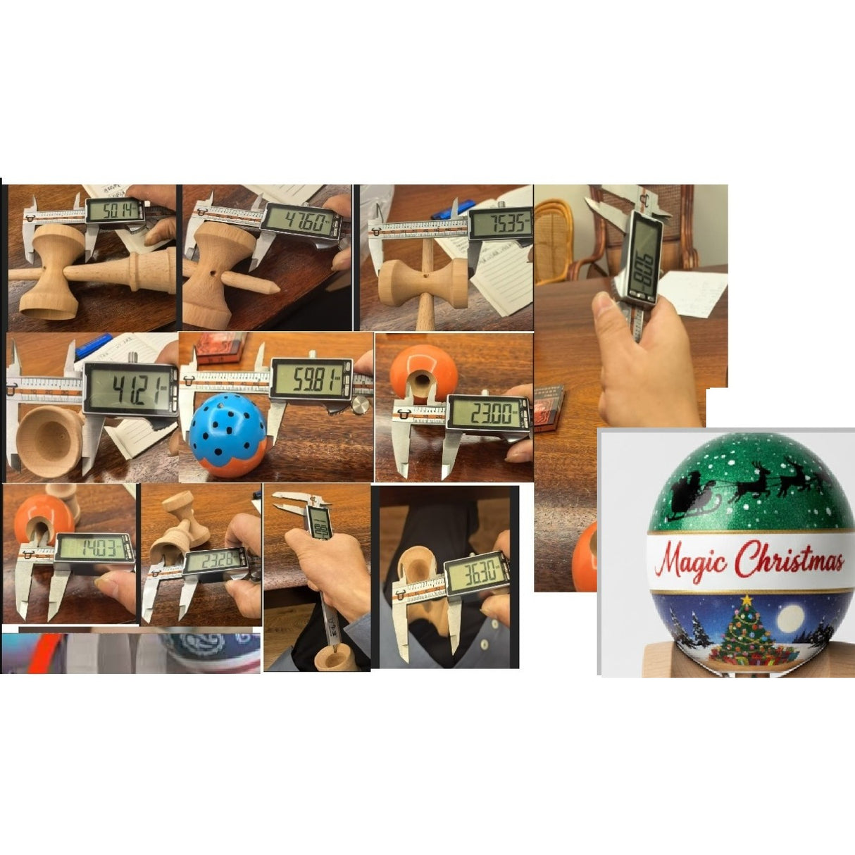 Kendama X Originala, Profesionala, Flippy, Christmas Super Sticky cu Cupe Mari V3, King Size Cups, Rulment Metalic si Gaura in Baza, din Lemn 18 cm, Ata 55 cm, Verde/Alb/Albastru Magic Christmas - vivimall.ro