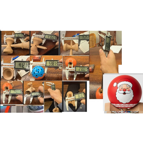 Kendama X Originala, Profesionala, Flippy, Christmas Super Sticky cu Cupe Mari V3, King Size Cups, Rulment Metalic si Gaura in Baza, din Lemn 18 cm, Ata 55 cm, Rosu Mos Craciun - vivimall.ro