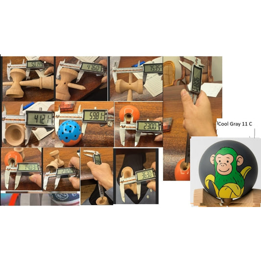 Kendama X Originala, Profesionala, Vivimall, Green Monkey Super Sticky cu Cupe Mari V3, King Size Cups, Rulment Metalic si Gaura in Baza, din Lemn 18 cm, Ata 55 cm, Gri inchis - vivimall.ro