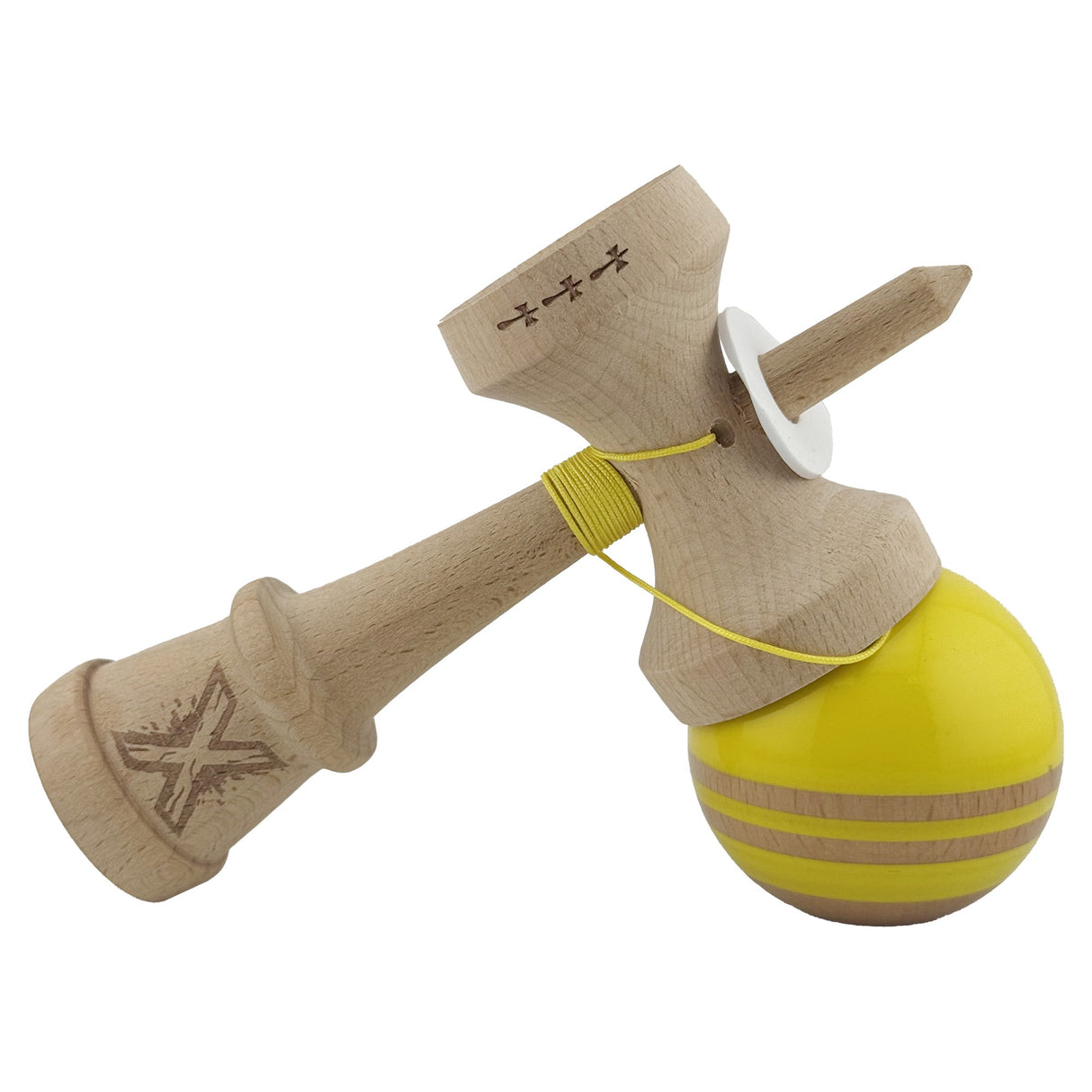Kendama Originala X - Rainbow, Super Sticky, V3 King Size Cup, Gaura in Baza, Profesionala, Vivimall, din Lemn, 18 cm, Galben