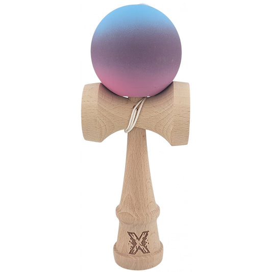 Kendama Profesionala, Flippy, din Lemn, 18 cm, Gradient Albastru deschis Mov Roz