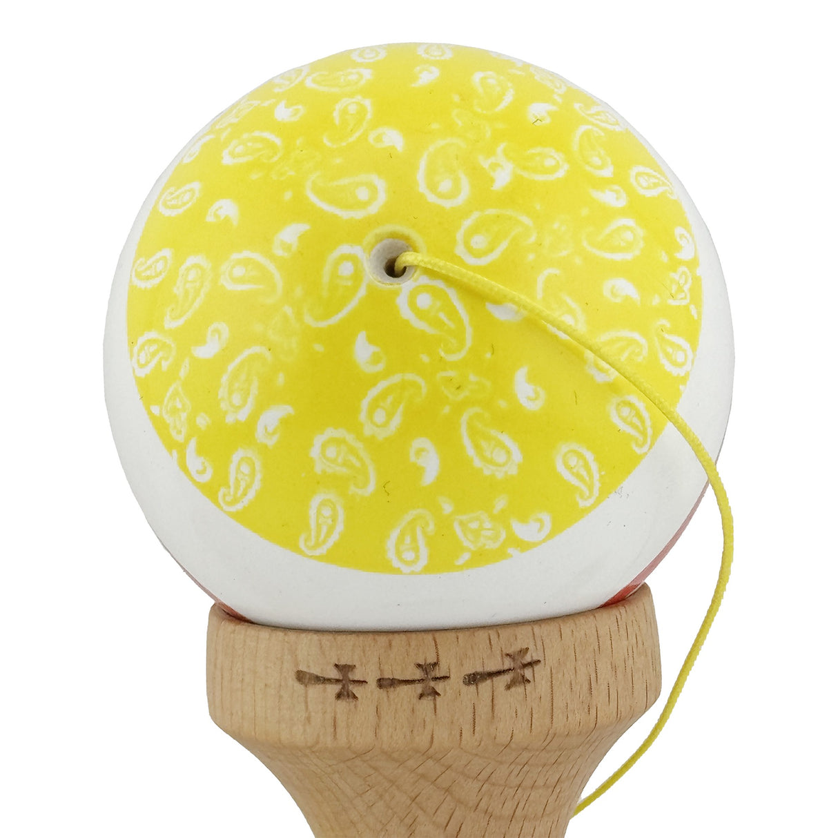 Kendama X CHICANOS Originala, Profesionala, Flippy, Big Cups V2, Super Sticky cu Cupe Mari, Rulment Metalic, din lemn 18 cm, Ata 55 cm, Auriu/Alb - vivimall.ro