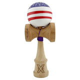 Kendama X CHICANOS Originala, Profesionala, Flippy, Big Cups V2, Super Sticky cu Cupe Mari, Rulment Metalic, din lemn 18 cm, Ata 55 cm, Violet/Alb - vivimall.ro