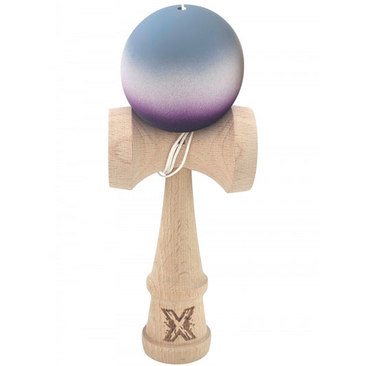 Kendama X Originala, Profesionala, Vivimall, Rubber Grip, din Lemn, 18 cm, Gri/Alb/Mov - vivimall.ro