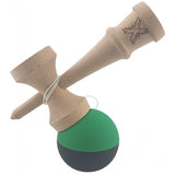 Kendama X Originala, Profesionala, Flippy, 18 cm, din Lemn, Verde/Negru