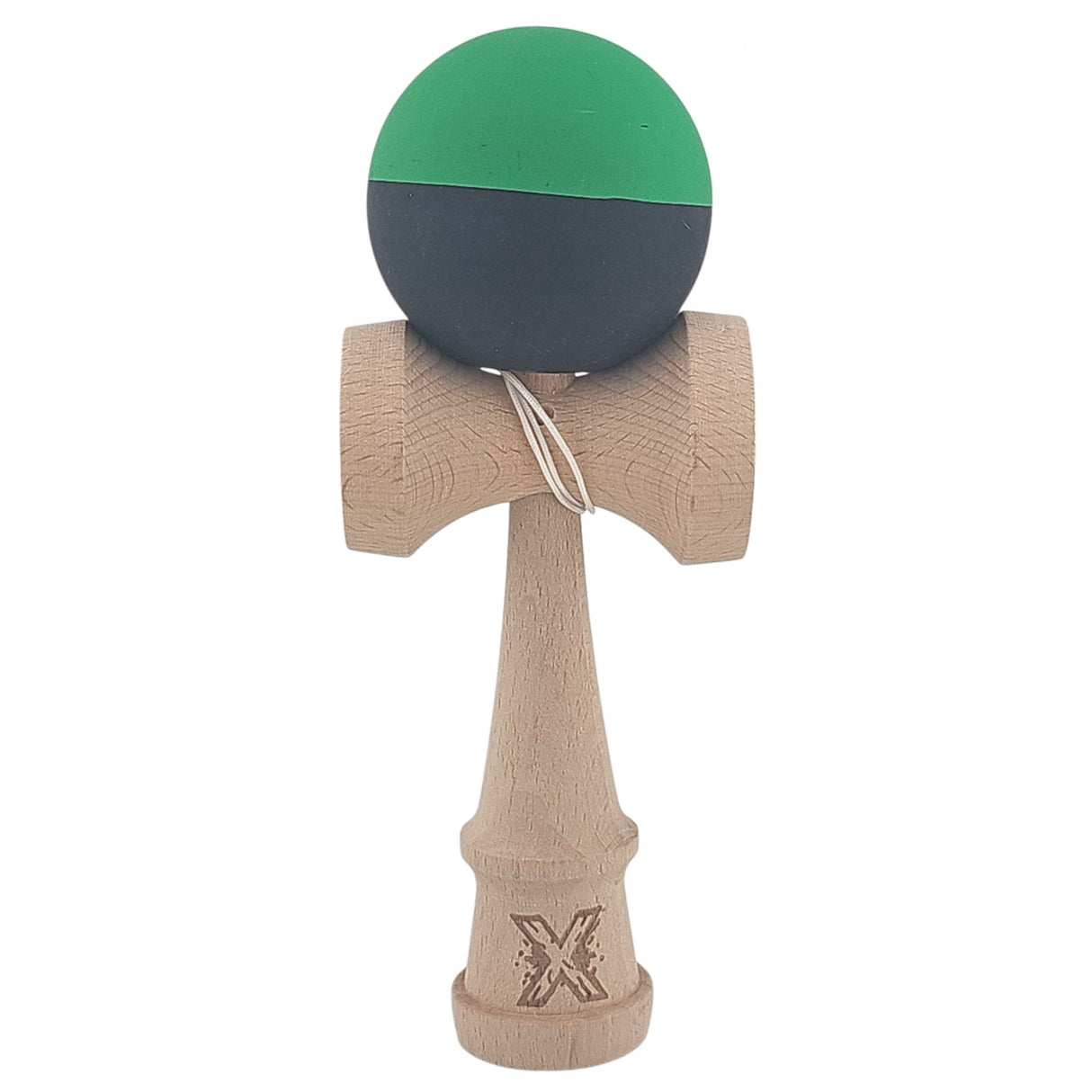 Kendama X Originala, Profesionala, Flippy, 18 cm, din Lemn, Verde/Negru
