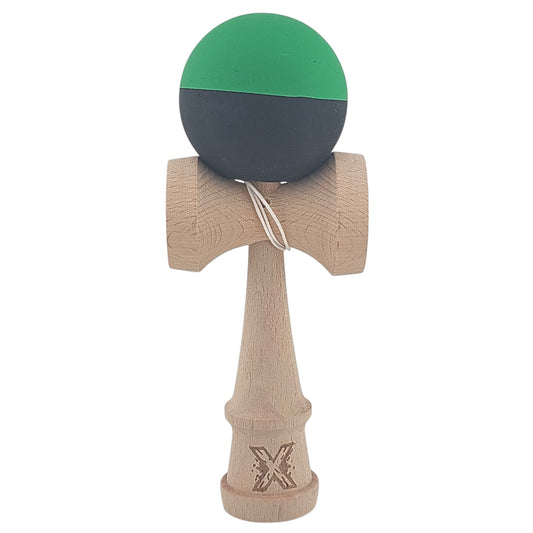 Kendama X Originala, Profesionala, Flippy, 18 cm, din Lemn, Verde/Negru