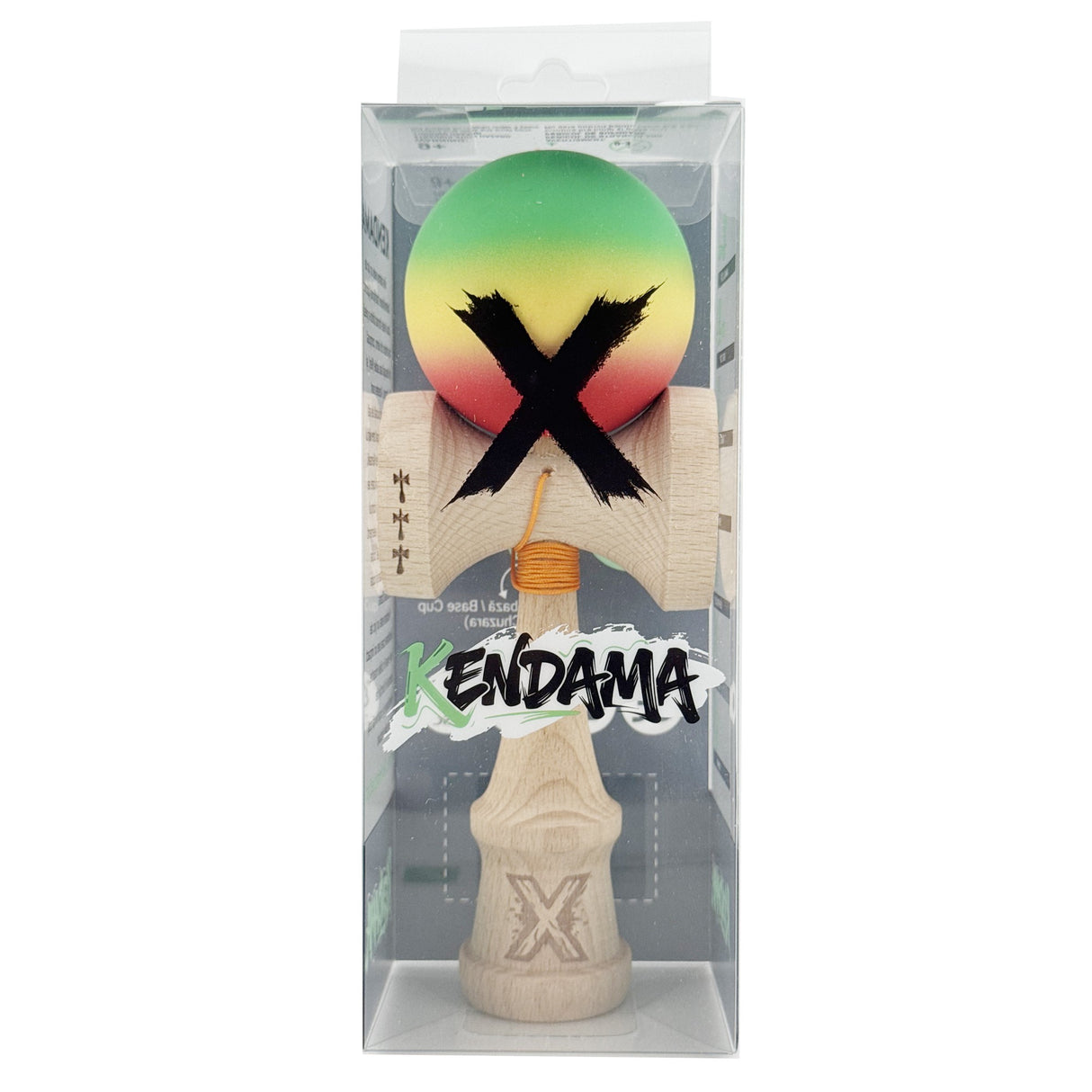 Kendama X Originala, Profesionala, Flippy, Big Cups V2, Rubber Grip cu Cupe Mari, Rulment Metalic cu Ata 55 cm, Verde/Galben/Rosu - vivimall.ro