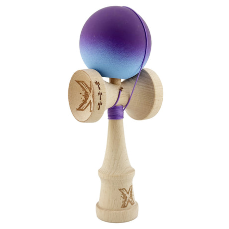 Kendama X Originala, Profesionala, Flippy, Big Cups V2, Rubber Grip cu Cupe Mari, Rulment Metalic cu Ata 55 cm, Violet/Albastru - vivimall.ro