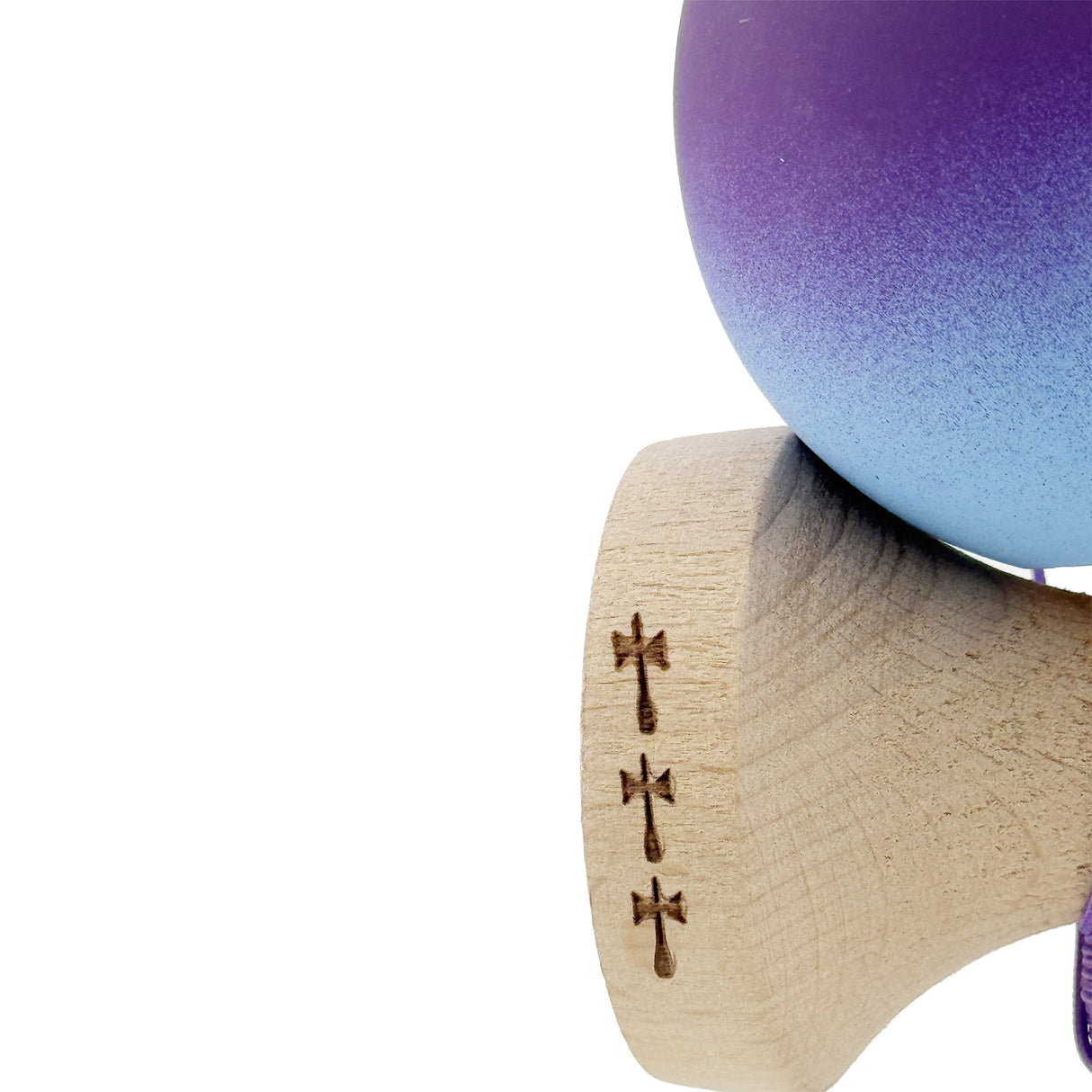 Kendama X Originala, Profesionala, Flippy, Big Cups V2, Rubber Grip cu Cupe Mari, Rulment Metalic cu Ata 55 cm, Violet/Albastru - vivimall.ro
