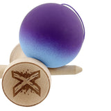 Kendama X Originala, Profesionala, Flippy, Big Cups V2, Rubber Grip cu Cupe Mari, Rulment Metalic cu Ata 55 cm, Violet/Albastru - vivimall.ro