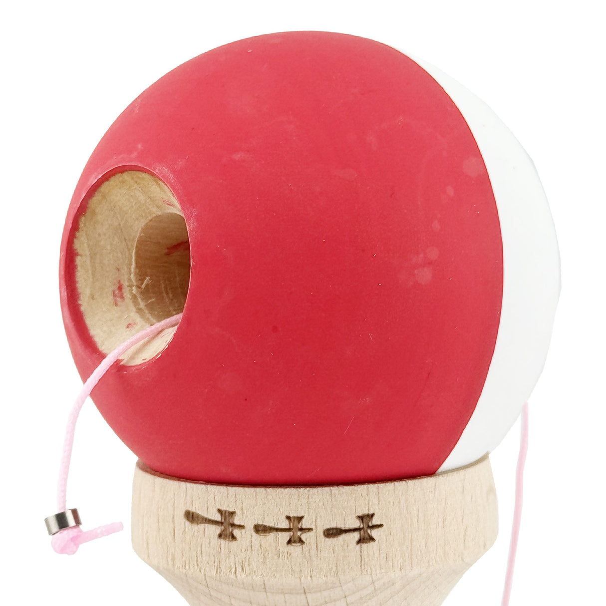 Kendama X Originala, Profesionala, Flippy, Big Cups V2, Rubber Grip cu Cupe Mari, Rulment Metalic cu Ata 55 cm, Alb/Rosu - vivimall.ro