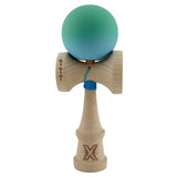 Kendama X Originala, Profesionala, Flippy, Big Cups V2, Rubber Grip cu Cupe Mari, Rulment Metalic cu Ata 55 cm,-Verde/Albastru - vivimall.ro