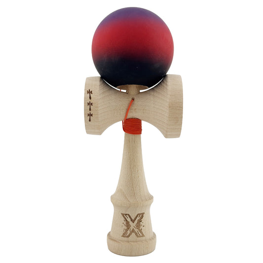 Kendama X Originala, Profesionala, Flippy, Big Cups V2, Rubber Grip cu Cupe Mari, Rulment Metalic cu Ata 55 cm,-Mov/Rosu/Negru - vivimall.ro