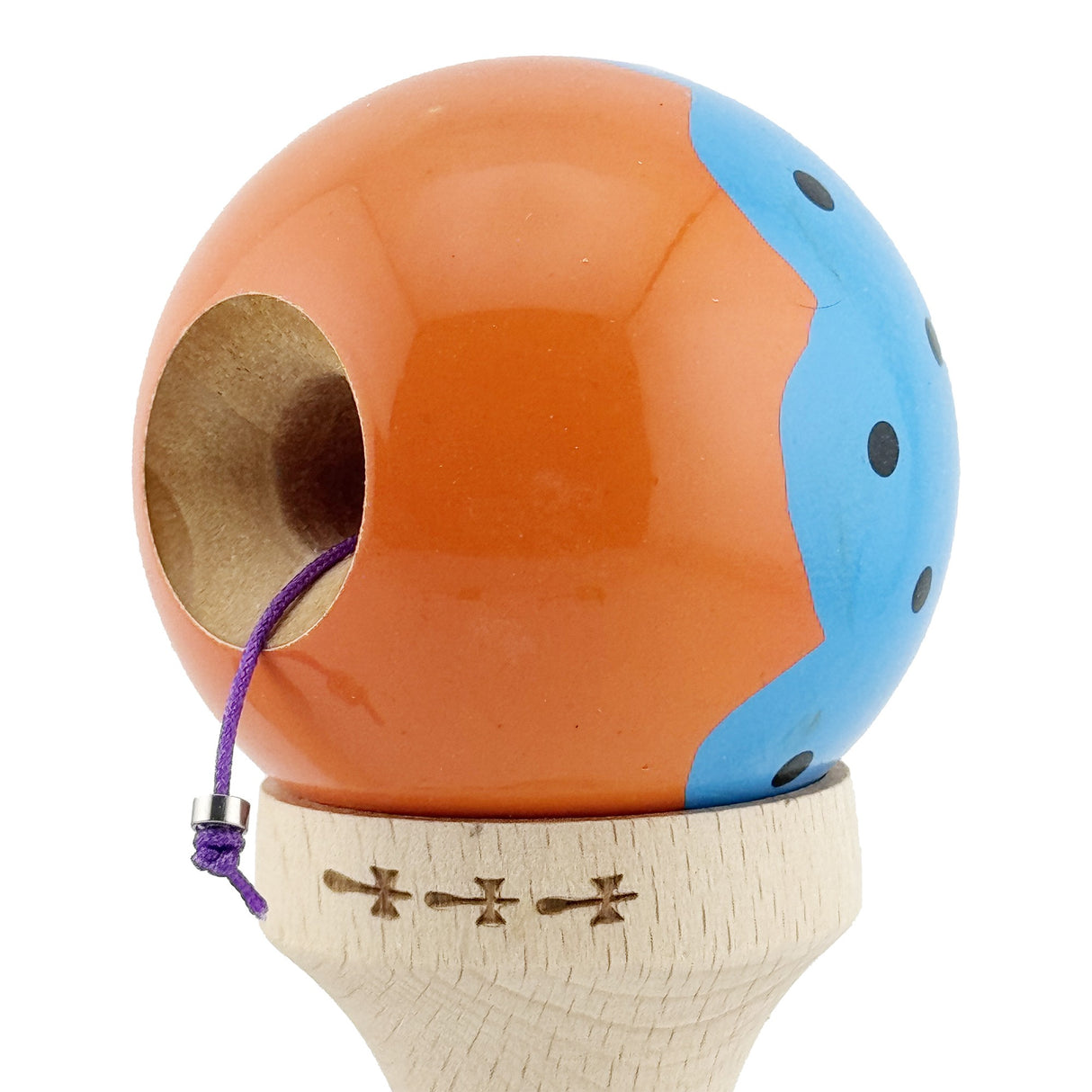 Kendama X Originala, Profesionala, Vivimall, Big Cups V2, Super Sticky, Rulment Metalic cu Ata 55 cm, Albastru/Portocaliu - vivimall.ro