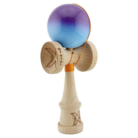 Kendama X Originala, Profesionala, Vivimall, Big Cups V2, Super Sticky, Rulment Metalic cu Ata 55 cm, Mov/Albastru - vivimall.ro