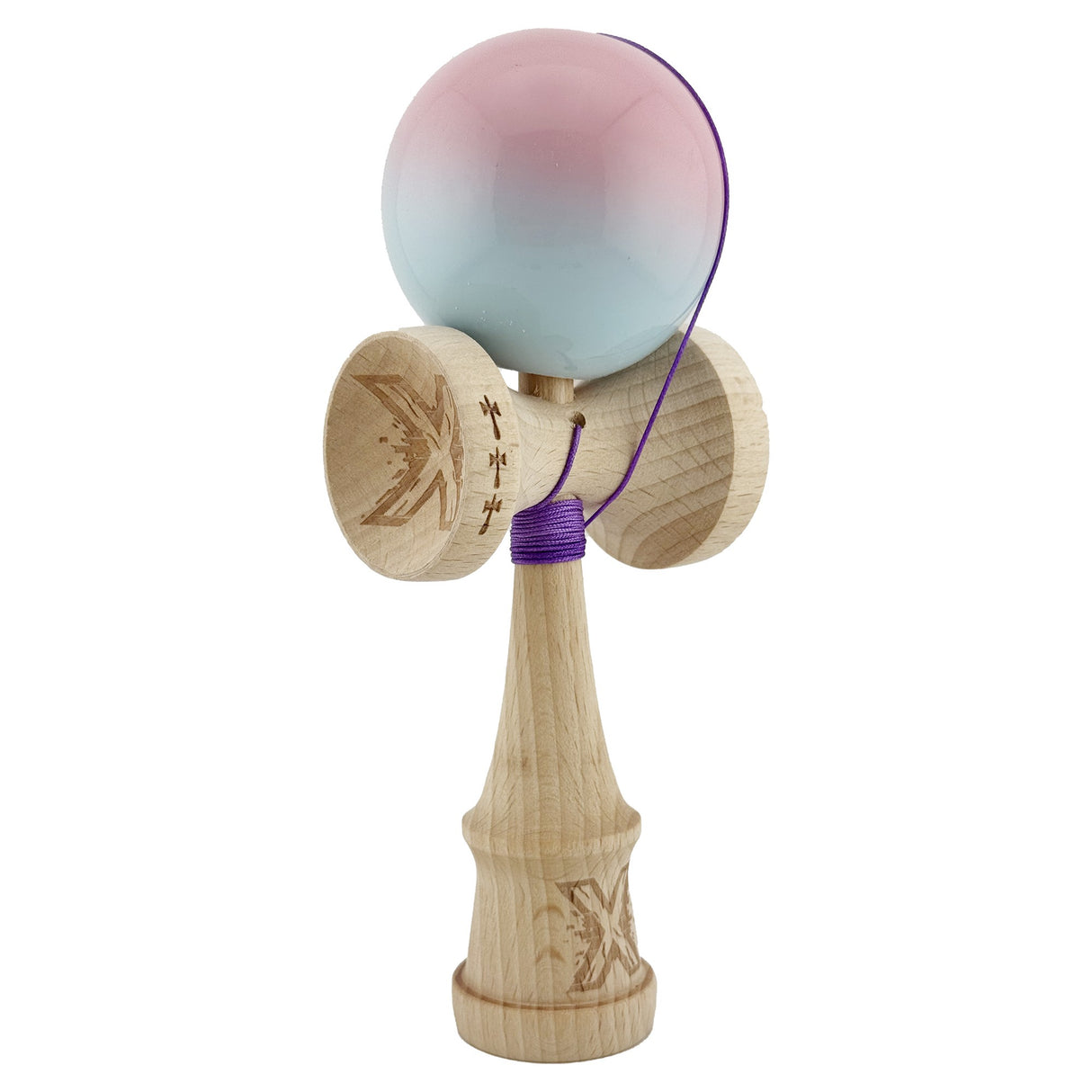 Kendama X Originala, Profesionala, Vivimall, Big Cups V2, Super Sticky Cupe Mari, Rulment Metalic cu Ata 55 cm,Roz/Verde - vivimall.ro