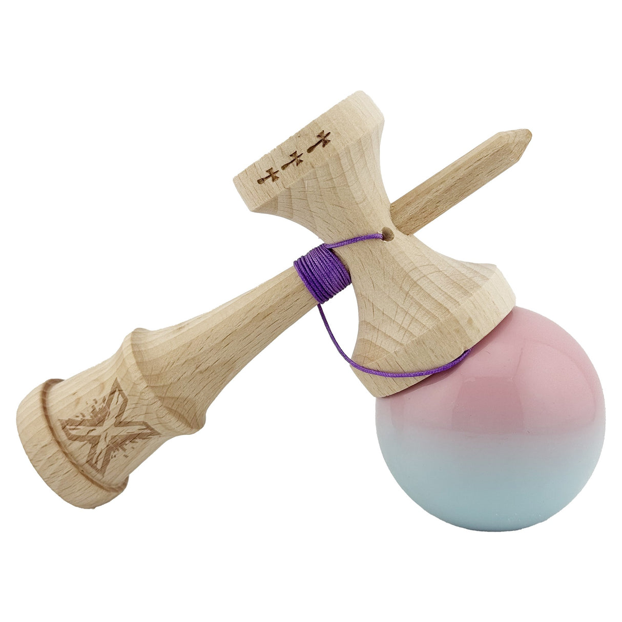Kendama X Originala, Profesionala, Vivimall, Big Cups V2, Super Sticky Cupe Mari, Rulment Metalic cu Ata 55 cm,Roz/Verde - vivimall.ro
