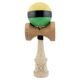 Kendama X Originala, Profesionala, Vivimall, Big Cups V2, Super Sticky cu Cupe Mari, din lemn 18 cm, Rulment Metalic cu Ata 55 cm, Galben/Negru/Verde - vivimall.ro