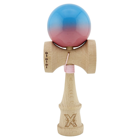 Kendama X Originala, Profesionala, Vivimall, Big Cups V2, Super Sticky, Rulment Metalic cu Ata 55 cm, Albastru/Roz - vivimall.ro