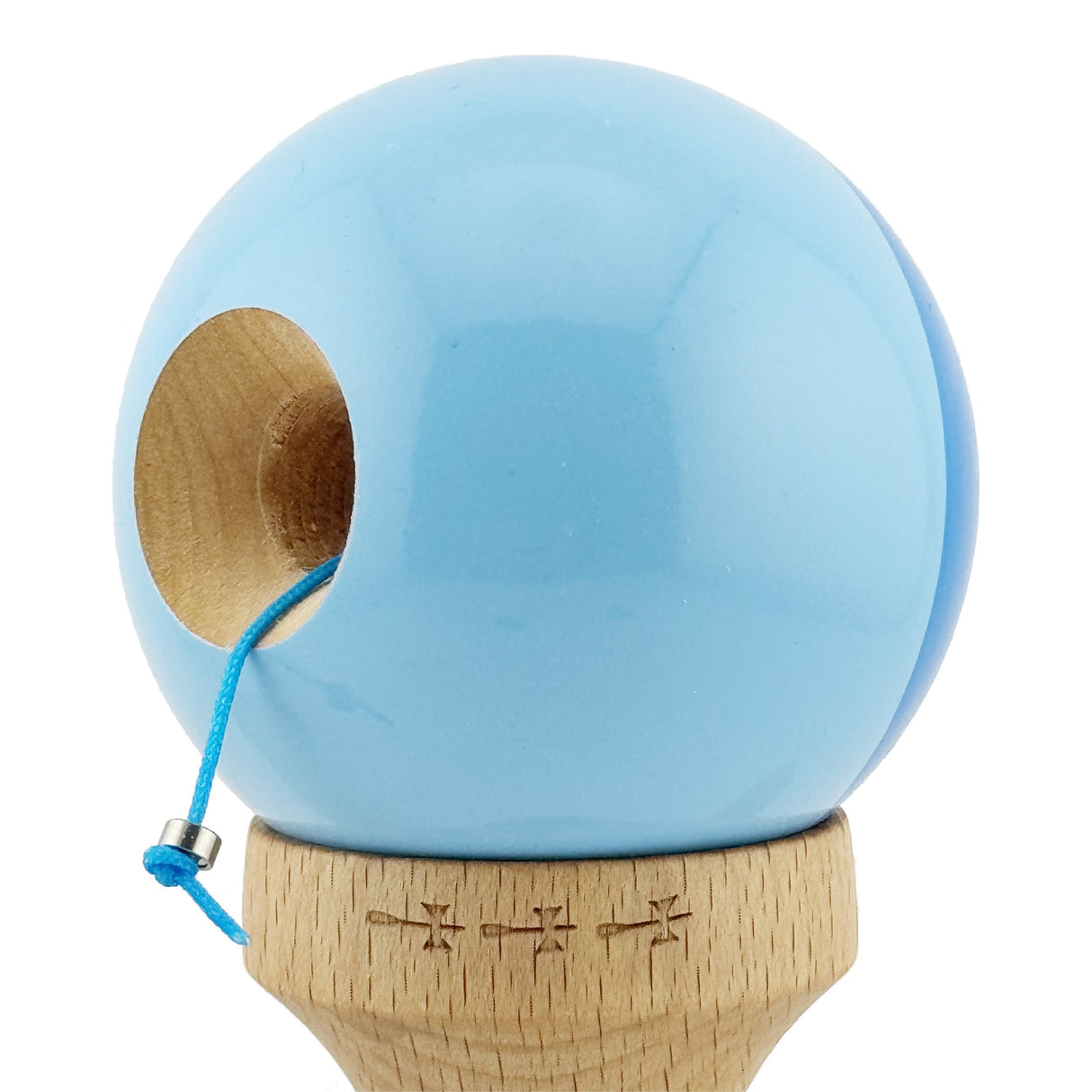Kendama X Originala, Profesionala, Flippy, Big Cups V2, Super Sticky cu Cupe Mari, Rulment Metalic, din lemn 18 cm, Ata 55 cm, Albastru/Bleu