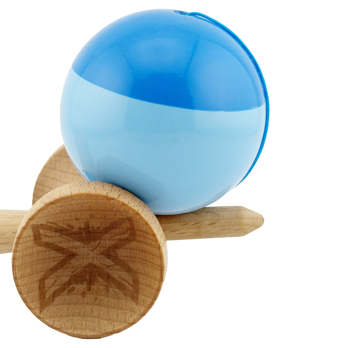 Kendama X Originala, Profesionala, Flippy, Big Cups V2, Super Sticky cu Cupe Mari, Rulment Metalic, din lemn 18 cm, Ata 55 cm, Albastru/Bleu