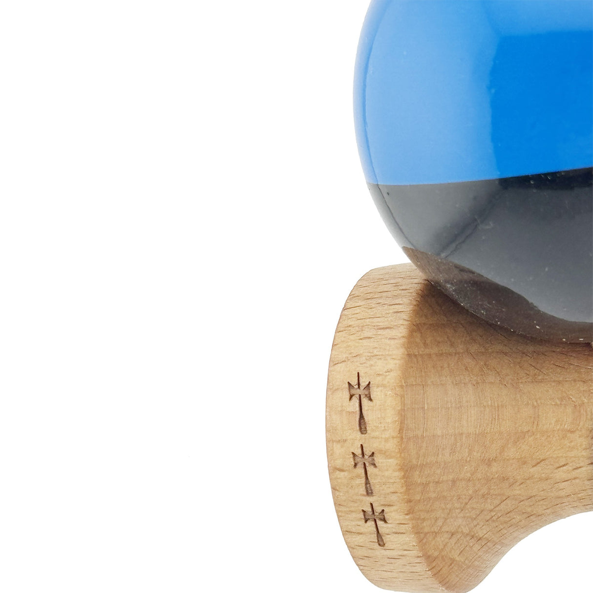 Kendama X Originala, Profesionala, Flippy, Big Cups V2, Super Sticky cu Cupe Mari, Rulment Metalic, din lemn 18 cm, Ata 55 cm, Albastru/Negru