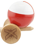 Kendama X Originala, Profesionala, Flippy, Big Cups V2, Super Sticky cu Cupe Mari, Rulment Metalic, din lemn 18 cm, Ata 55 cm, Alb/Rosu