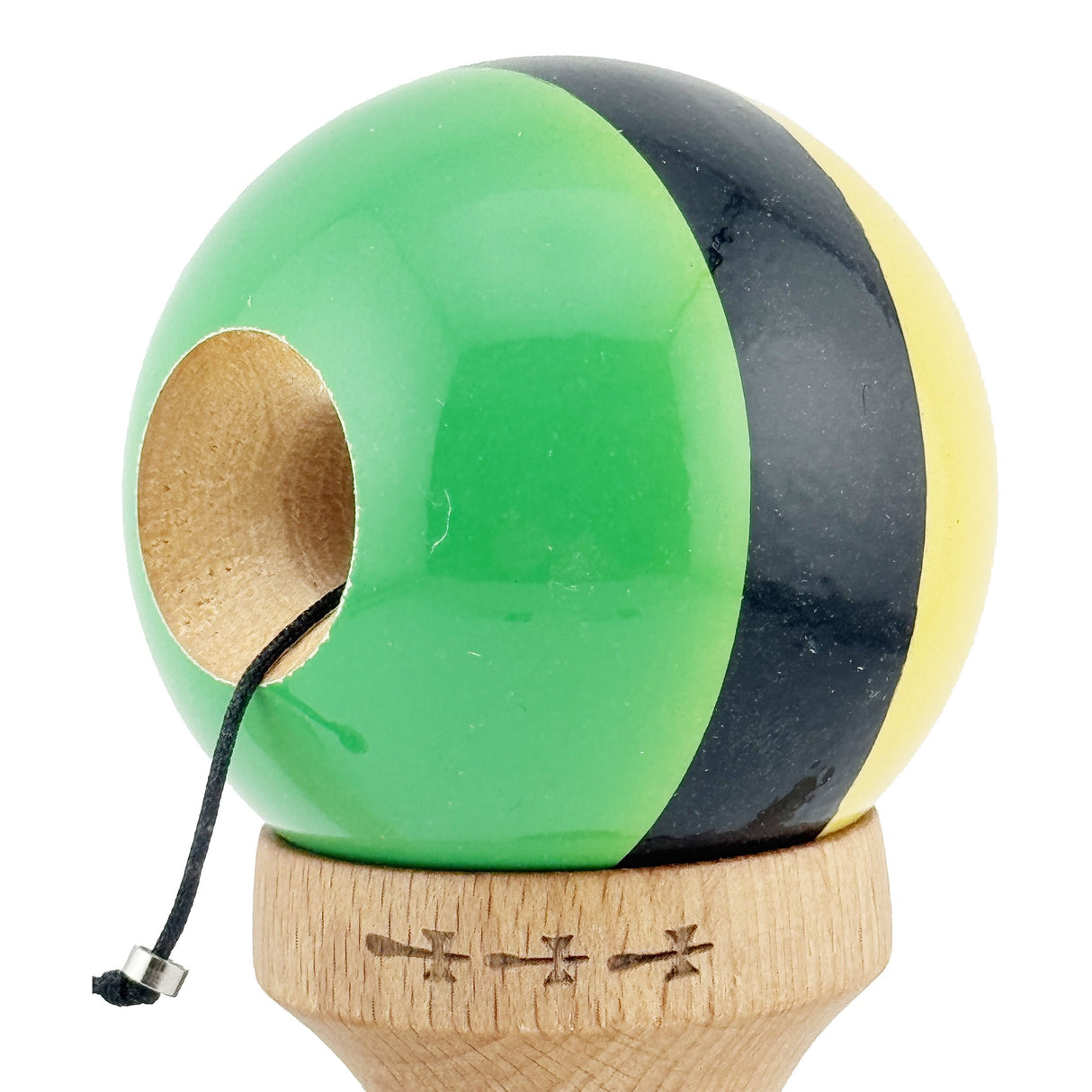 Kendama X Originala, Profesionala, Vivimall, Big Cups V2, Super Sticky, Rulment Metalic cu Ata 55 cm,  Galben/Negru/Verde - vivimall.ro