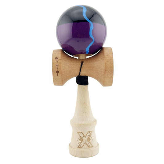Kendama X Originala, Profesionala, Vivimall, Big Cups V2, Super Sticky cu Cupe Mari, Rulment Metalic, din lemn 18 cm, Ata 55 cm, Negru/Mov