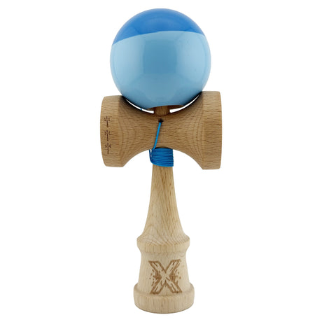 Kendama X Originala, Profesionala, Vivimall, Big Cups V2, Super Sticky cu Cupe Mari, Rulment Metalic, din lemn 18 cm, Ata 55 cm, Albastru/Bleu - vivimall.ro