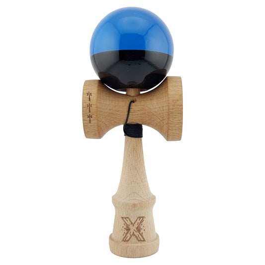 Kendama X Originala, Profesionala, Vivimall, Big Cups V2, Super Sticky cu Cupe Mari, Rulment Metalic, din lemn 18 cm, Ata 55 cm, Albastru/Negru - vivimall.ro