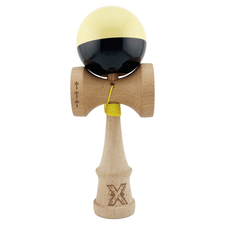 Kendama X Originala, Profesionala, Vivimall, Big Cups V2, Super Sticky cu Cupe Mari, Rulment Metalic, din lemn 18 cm, Ata 55 cm, Galben/Negru - vivimall.ro
