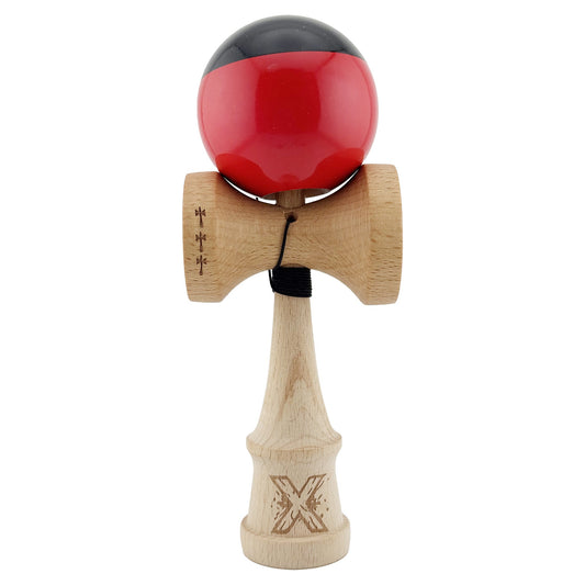 Kendama X Originala, Profesionala, Vivimall, Big Cups V2, Super Sticky cu Cupe Mari, Rulment Metalic, din lemn 18 cm, Ata 55 cm, Negru/Rosu - vivimall.ro