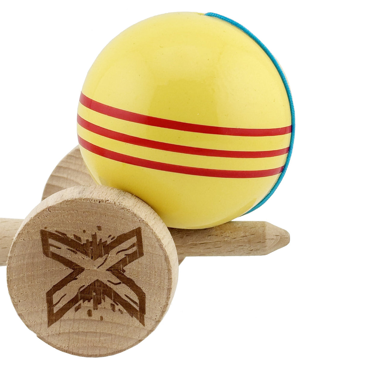 Kendama X Originala, Profesionala, Flippy, Big Cups V2, Super Sticky Legendary Cupe Mari, Rulment Metalic cu Ata 55 cm,-Galben/Linii Rosii - vivimall.ro