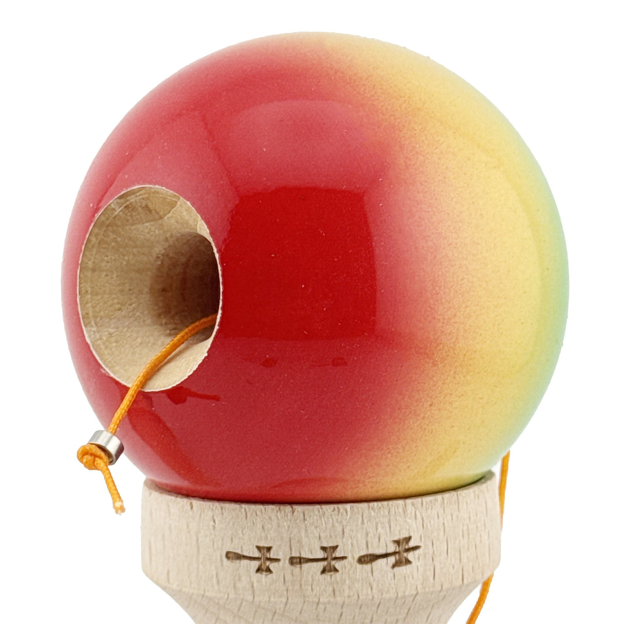 Kendama X Originala, Profesionala, Flippy, Big Cups V2, Super Sticky Cupe Mari, Rulment Metalic cu Ata 55 cm, Verde/Galben/Rosu - vivimall.ro