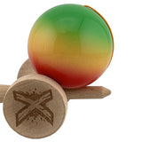 Kendama X Originala, Profesionala, Flippy, Big Cups V2, Super Sticky Cupe Mari, Rulment Metalic cu Ata 55 cm, Verde/Galben/Rosu - vivimall.ro