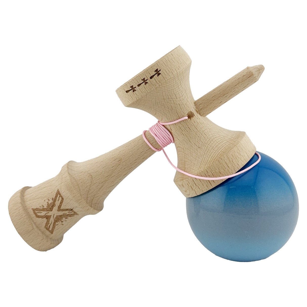 Kendama X Originala, Profesionala, Vivimall Big Cups V2, Super Sticky din Lemn, 18 cm, Gradient Albastru/Gri/Bleu - vivimall.ro