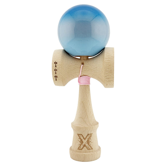 Kendama X Originala, Profesionala, Vivimall Big Cups V2, Super Sticky din Lemn, 18 cm, Gradient Albastru/Gri/Bleu