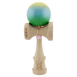 Kendama X Originala, Profesionala, Flippy, Big Cups V2, Super Sticky Cupe Mari, Rulment Metalic cu Ata 55 cm, Galben/Albastru deschis/Verde - vivimall.ro