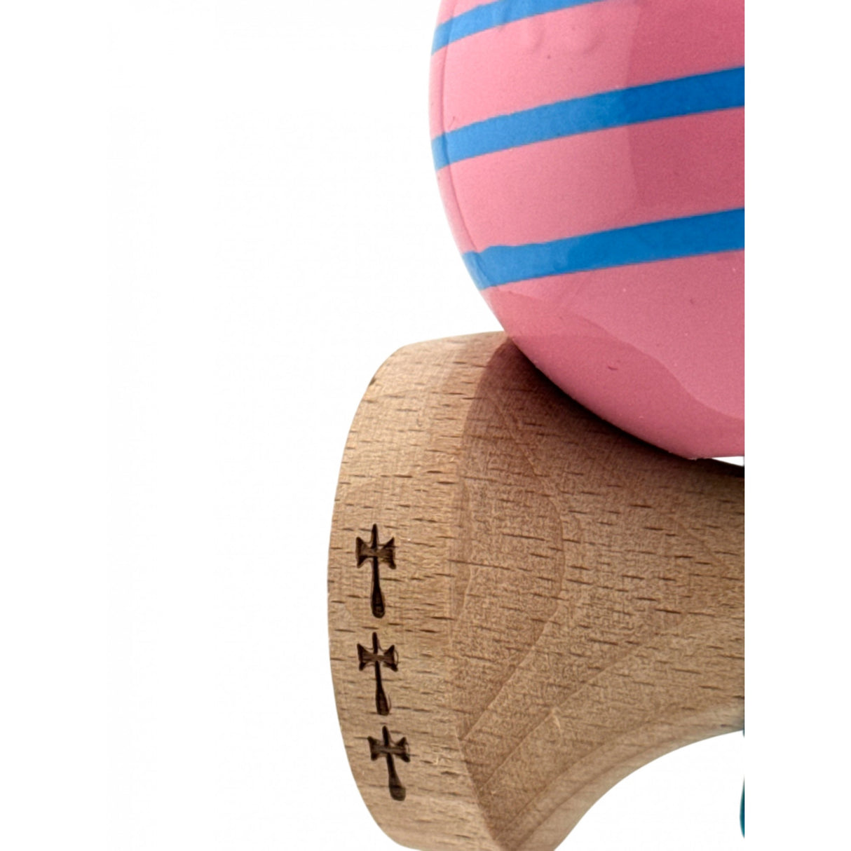 Kendama X Originala, Profesionala, Flippy, Big Cups V2, Super Sticky Legendary Cupe Mari, Rulment Metalic cu Ata 55 cm, Roz/Linii Albastre deschise - vivimall.ro