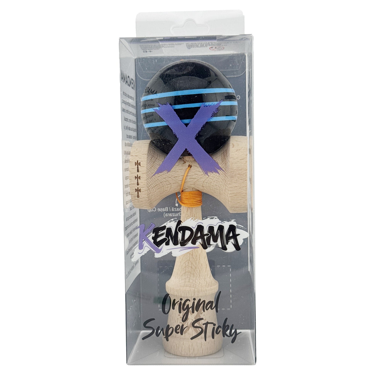 Kendama X Originala, Profesionala, Flippy, Big Cups V2, Super Sticky Legendary Cupe Mari, Rulment Metalic cu Ata 55 cm, Negru/Linii Albastre deschise - vivimall.ro