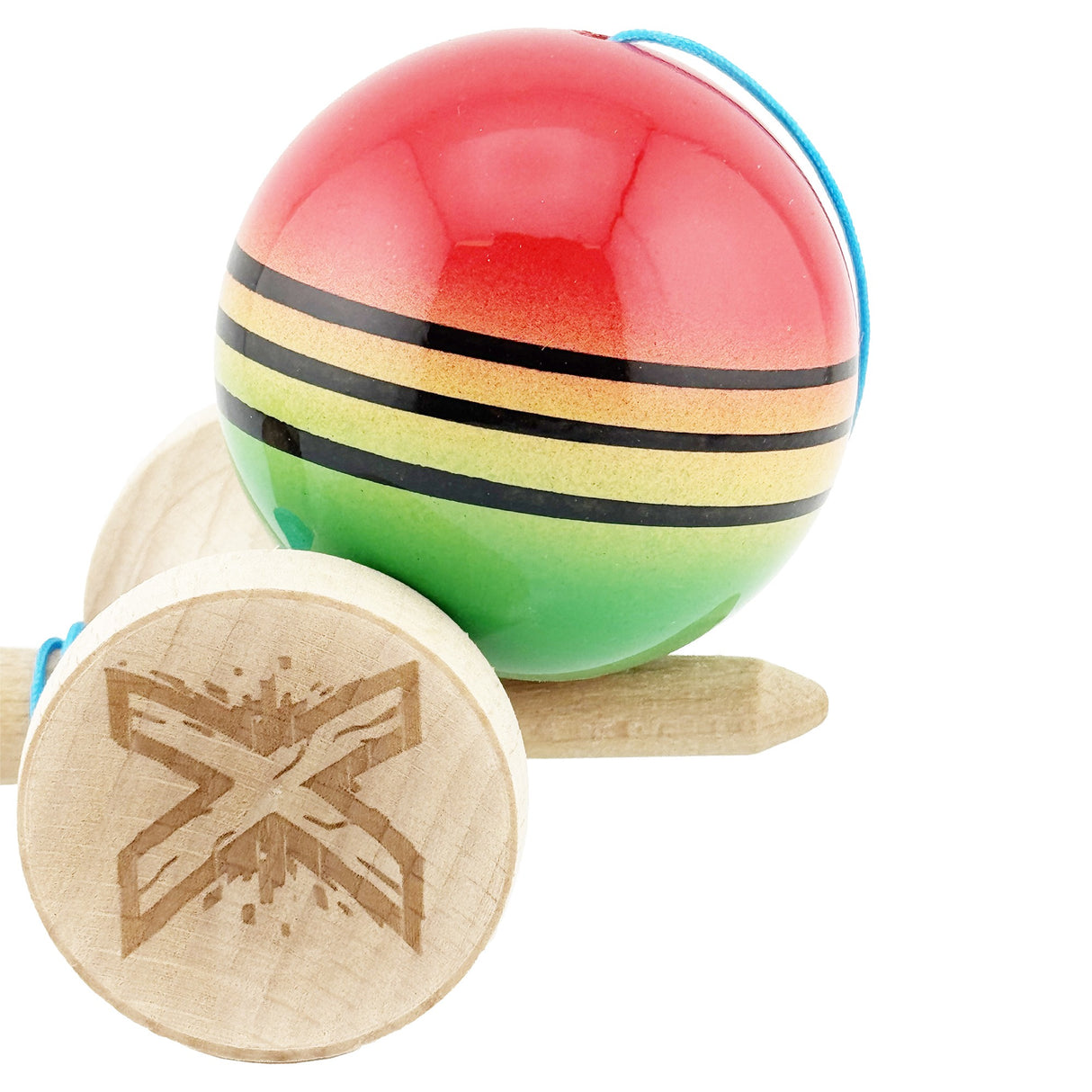 Kendama X Originala, Profesionala, Flippy, Big Cups V2, Super Sticky Legendary Cupe Mari, Rulment Metalic cu Ata 55 cm, Rosu/Galben/Verde - vivimall.ro