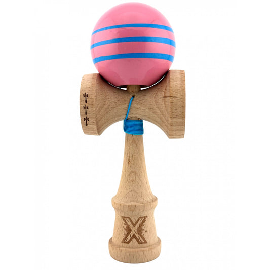 Kendama X Originala, Profesionala, Vivimall, Big Cups V2, Super Sticky Legendary Cupe Mari, Rulment Metalic cu Ata 55 cm, Roz/Linii Albastre deschise - vivimall.ro