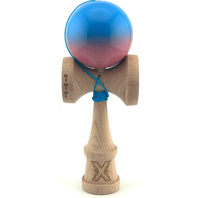 Kendama X Originala, Profesionala, Flippy, Big Cups V2, Super Sticky, Rulment Metalic cu Ata 55 cm, Albastru/Roz - vivimall.ro