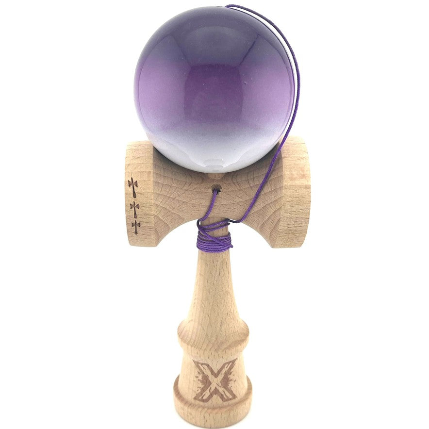 Kendama X Originala, Profesionala, Flippy, Big Cups V2, Super Sticky, Rulment Metalic cu Ata 55 cm,Mov/Alb - vivimall.ro